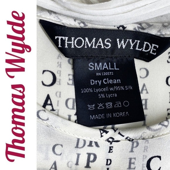 THOMAS WYLDE Y2K Sheer Silk Lyocell Text Print Dress Avant Garde Editorial Small - Picture 12 of 16